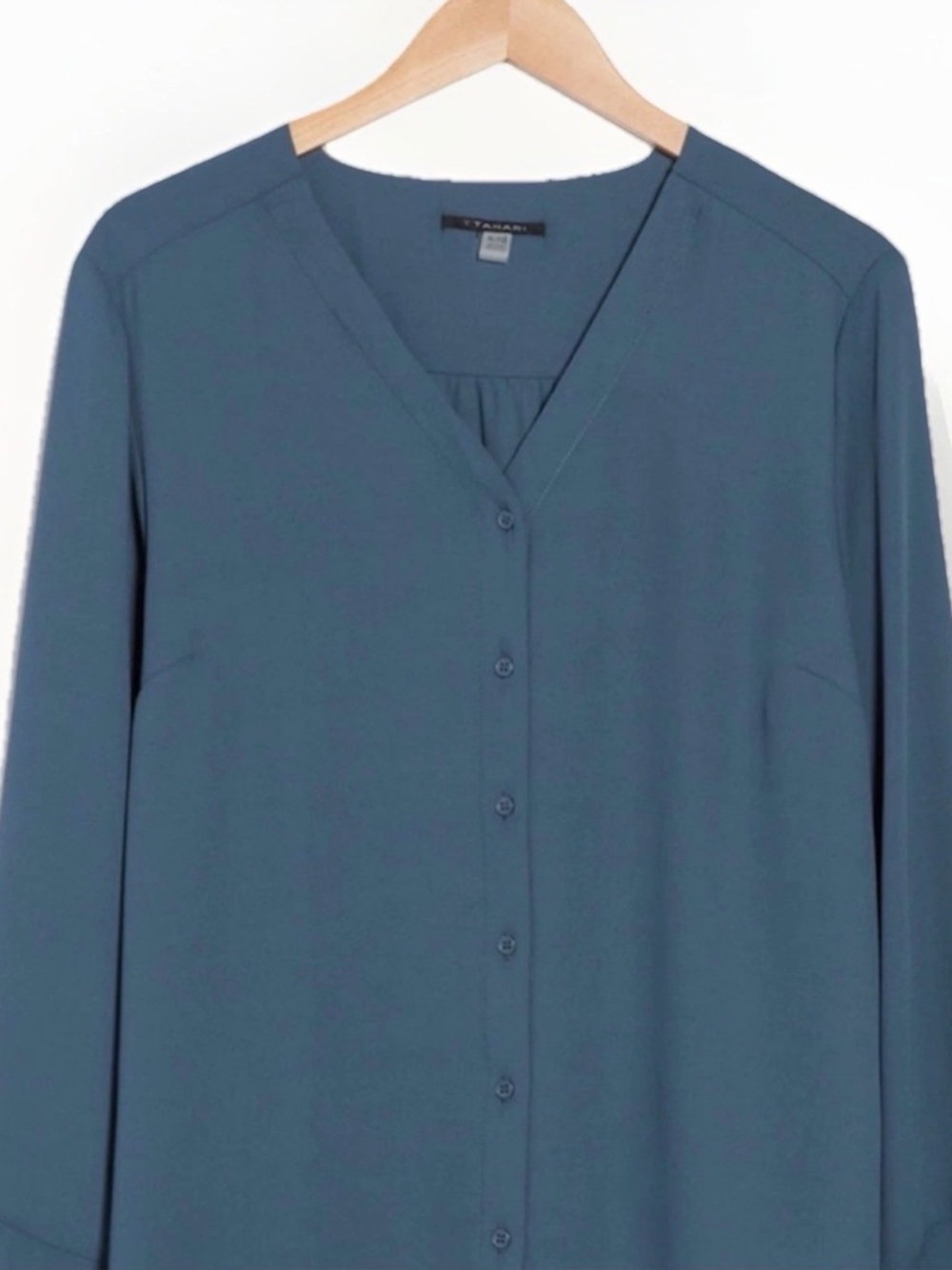Tahari Blue Button Front Bell Sleeve Blouse Size M NWOT
